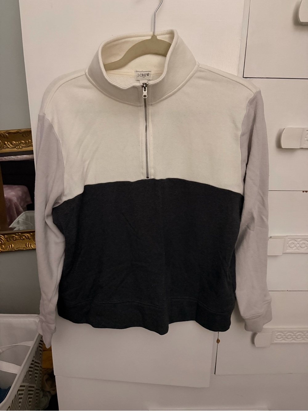 J. Crew Two-Tone Half-Zip Sweater in Cream and Black